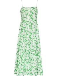 Three Graces Oonagh floral-embroidered midi dress ~ green and white spaghetti strap dresses ~ women’s cotton fashion ~ womens designer summer clothes at FARFETCH