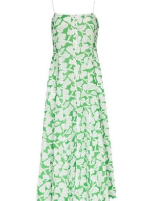 Three Graces Oonagh floral-embroidered midi dress ~ green and white spaghetti strap dresses ~ women’s cotton fashion ~ womens designer summer clothes at FARFETCH - flipped