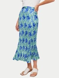 JIGSAW Tie Dye Crinkle Silk Mix Skirt / blue crinkled fabric midi skirts
