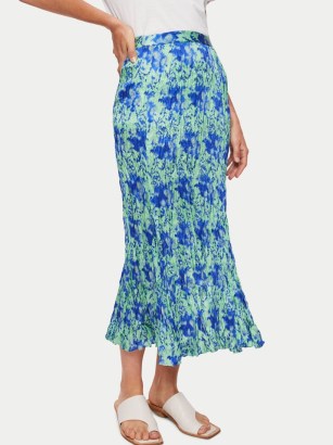 JIGSAW Tie Dye Crinkle Silk Mix Skirt / blue crinkled fabric midi skirts - flipped