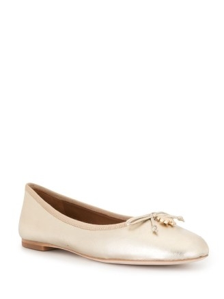 Tory Burch leather charm ballet flats in Spark Gold Tone ~ luxe ballerinas women’s timeless flat shoes ~ chic metallic footwear - flipped