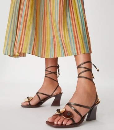 Tory Burch KNOTTED HEELED SANDAL in Coconut / strappy ankle wrap square toe sandals / angled heels / women’s chic summer shoes - flipped
