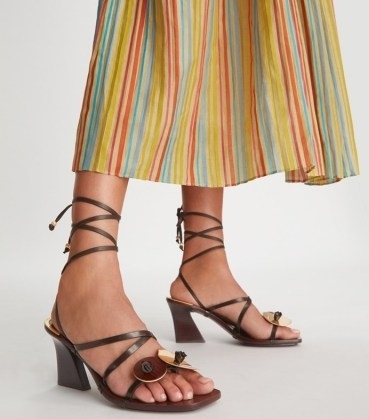 Tory Burch KNOTTED HEELED SANDAL in Coconut / strappy ankle wrap square toe sandals / angled heels / women’s chic summer shoes