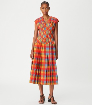 Tory Burch VERONICA PLAID CLAIRE MCCARDELL DRESS / red checked pleated dresses / women’s chic vintage inspired fashion / womens stylish designer cotton clothes - flipped