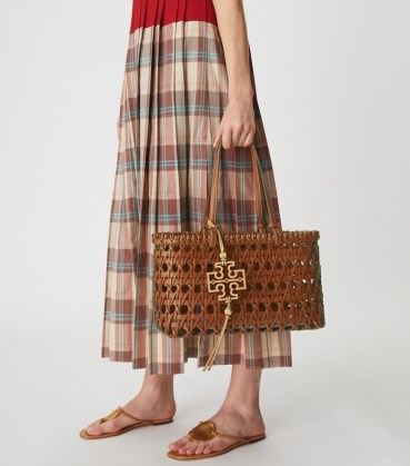 Tory Burch MILLER GARDEN BASKET-WEAVE TOTE in Classic Cuoio ~ chic brown woven bags - flipped