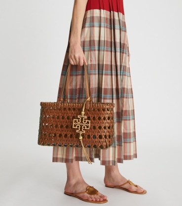 Tory Burch MILLER GARDEN BASKET-WEAVE TOTE in Classic Cuoio ~ chic brown woven bags