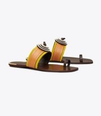 Tory Burch KNOTTED SLIDE ~ women’s leather toe loop slides ~ stylish summer flats