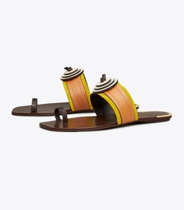Tory Burch KNOTTED SLIDE ~ women’s leather toe loop slides ~ stylish summer flats - flipped