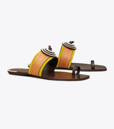 Tory Burch KNOTTED SLIDE ~ women’s leather toe loop slides ~ stylish summer flats