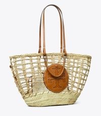 ELLA OPEN-WEAVE BASKET TOTE BAG Natural ~ chic woven summer bags with removable canvas pouch ~ leather trim raffia bag