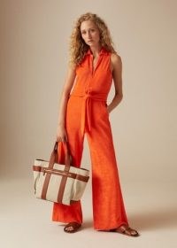ME and EM Towelling Jumpsuit + Belt Burnt Orange / bright sleeveless jumpsuits / women’s vibrant all-in-one fashion / womens vivid summer clothes / no fuss outfits