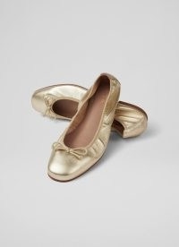 L.K. BENNETT Trilly Gold Metallic Leather Ballerina Pumps ~ timeless flats ~ versatile ballerinas ~ women’s classic flat shoes