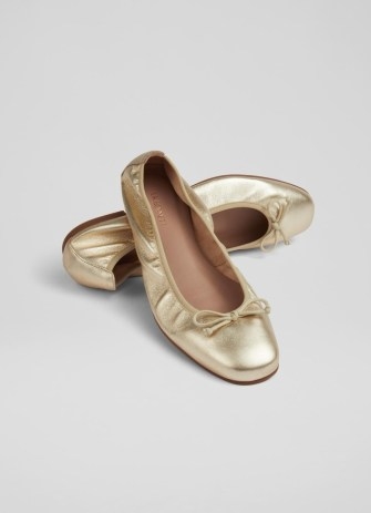 L.K. BENNETT Trilly Gold Metallic Leather Ballerina Pumps ~ timeless flats ~ versatile ballerinas ~ women’s classic flat shoes - flipped