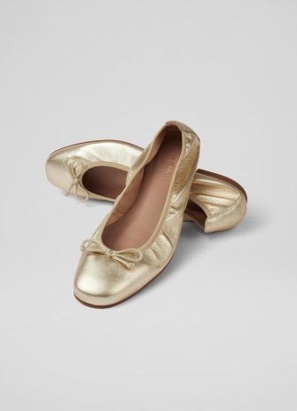 L.K. BENNETT Trilly Gold Metallic Leather Ballerina Pumps ~ timeless flats ~ versatile ballerinas ~ women’s classic flat shoes