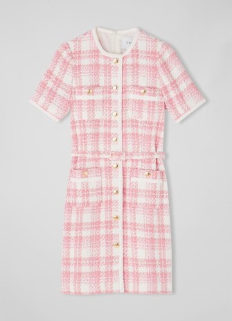 L.K. BENNETT Valentina Pink and Cream Check Tweed Dress ~ classic short sleeved textured checked dresses