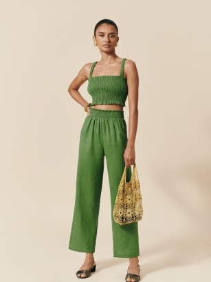Reformation Vera Linen Two Piece in Palm Green ~ women’s gorgeous summer fashion sets ~ chic no fuss outfits