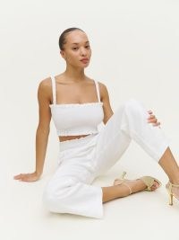 Reformation Vera Linen Two Piece White / women’s stylish fuss free summer outfit / on-trend fashion sets / womens crop top and trousers