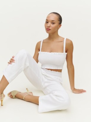 Reformation Vera Linen Two Piece White / women’s stylish fuss free summer outfit / on-trend fashion sets / womens crop top and trousers - flipped