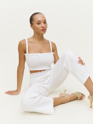 Reformation Vera Linen Two Piece White / women’s stylish fuss free summer outfit / on-trend fashion sets / womens crop top and trousers