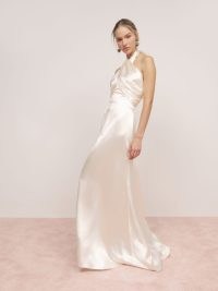 Reformation Veria Silk Dress in Ivory ~ luxe halterneck wedding dresses ~ elegant vintage style halter neck bridal gowns