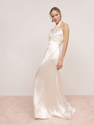 Reformation Veria Silk Dress in Ivory ~ luxe halterneck wedding dresses ~ elegant vintage style halter neck bridal gowns
