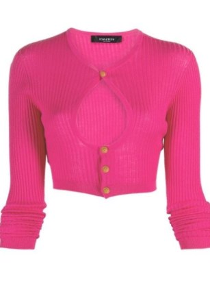 Versace cut-out detailed cardigan ~ fuchsia pink cropped cutout cardigans ~ women’s designer knitwear ~ FARFETCH - flipped