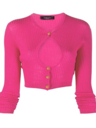 Versace cut-out detailed cardigan ~ fuchsia pink cropped cutout cardigans ~ women’s designer knitwear ~ FARFETCH