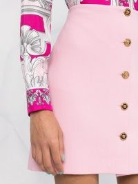 Versace Medusa A-line wool skirt – rose pink front button skirts ~ women’s designer fashion at FARFETCH