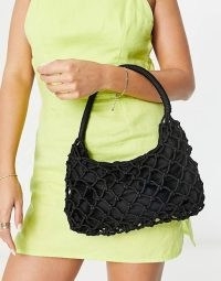 ASOS Weekday 90’s recycled polyester crochet shoulder bag in black – Baguette style – Shoulder strap – Crochet overlay