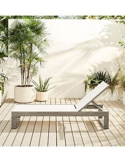 John Lewis west elm Portside Garden Reclining Sun Lounger, Natural – rustic look achieved by wire brushing its solid wood frame and adding a weathered grey finish - flipped