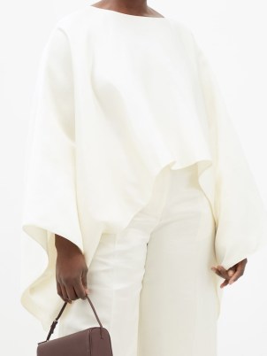 THE ROW Dalel oversized cape-sleeve duchess-silk top ~ voluminous wide sleeved ivory tops ~ women’s minimalist clothes ~ understated fashion ~ MATCHESFASHION