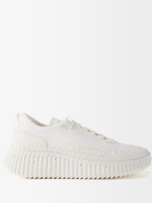 CHLOÉ Nama blanket-stitch recycled-mesh trainers ~ women’s luxe white sneakers ~ womens designer sports inspired shoes ~ MATCHESFASHION - flipped