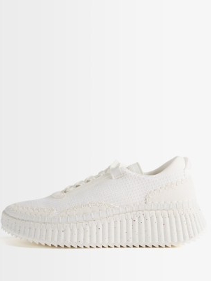 CHLOÉ Nama blanket-stitch recycled-mesh trainers ~ women’s luxe white sneakers ~ womens designer sports inspired shoes ~ MATCHESFASHION