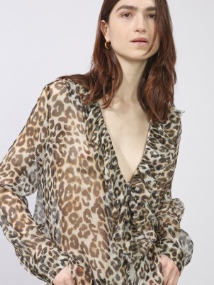 RAEY Watercolour leopard print ruffle-front silk blouse / sheer ruffled V-neck blouses / animal prints on womens clothes / MATCHESFASHION - flipped