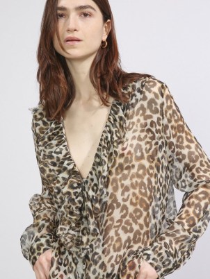 RAEY Watercolour leopard print ruffle-front silk blouse / sheer ruffled V-neck blouses / animal prints on womens clothes / MATCHESFASHION