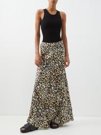 RAEY Watercolour leopard print silk maxi skirt / floor grazing skirts / womens fashion with wild animal prints / MATCHESFASHION