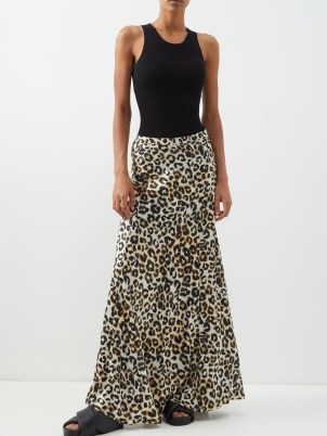 RAEY Watercolour leopard print silk maxi skirt / floor grazing skirts / womens fashion with wild animal prints / MATCHESFASHION