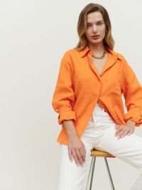 Reformation Will Oversized Linen Shirt in Citrus / women’s orange oversized shirts / womens bright summer shirt / vibrant casual fashion