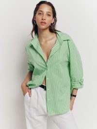 Reformation Will Oversized Shirt Green Stripe ~ women’s chic oversized striped shirts