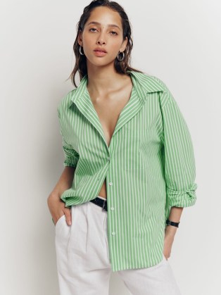 Reformation Will Oversized Shirt Green Stripe ~ women’s chic oversized striped shirts