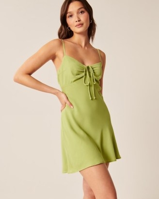 Abercrombie & Fitch Cinch Front Slip Mini Dress Lime Green ~ spaghetti strap dresses ~ strappy summer fashion