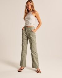 Abercrombie & Fitch Relaxed Utility Pants in Olive ~ women’s casual green criss cross waistband trousers ~ crossover waist ~ side pocket detail ~ cargo style fashion