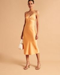 Abercrombie & Fitch Satin Slip Midi Dress in Orange / strappy lace up back cami dresses