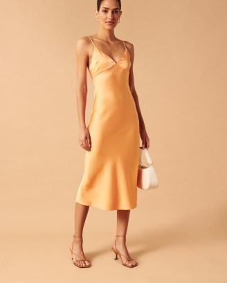 Abercrombie & Fitch Satin Slip Midi Dress in Orange / strappy lace up back cami dresses - flipped