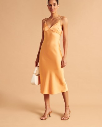 Abercrombie & Fitch Satin Slip Midi Dress in Orange / strappy lace up back cami dresses