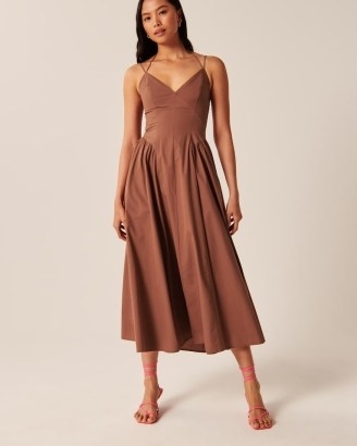 Strappy Plunge Corset Maxi Dress ~ brown skinny strap fitted bodice dresses ~ spaghetti straps ~ strappy summer fit and flare - flipped