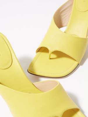 WANDLER Julio 75 thong mule sandals / yellow leather thonged mules / women’s contemporary square toe summer shoes / womens chic footwear / MATCHESFASHION
