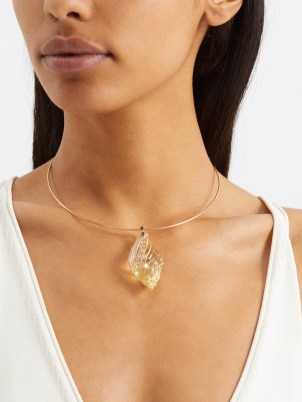 DEZSO Vexillum diamond, lemon quartz & 18kt gold pendant ~ large luxe shell shaped pendants ~ women’s fine jewellery ~ ocean inspired ~ MATCHESFASHION - flipped