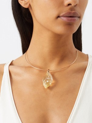 DEZSO Vexillum diamond, lemon quartz & 18kt gold pendant ~ large luxe shell shaped pendants ~ women’s fine jewellery ~ ocean inspired ~ MATCHESFASHION