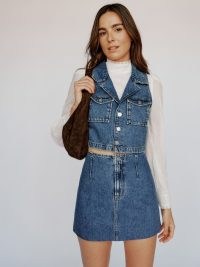 Reformation Abbi Two Piece Denim Set in Delray | blue sleeveless top and mini skirt co-ord | on-trend fashion sets | women’s clothing co-ords